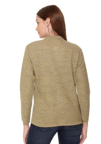 CLAPTON Women Round Neck Mustered Full Sleeve Wool Cardigan  - M, Mustered, Wool, Pack of1